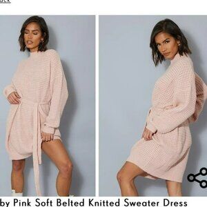 Pretty little thing pale pink soft touch belted jumper sweater oversized dress